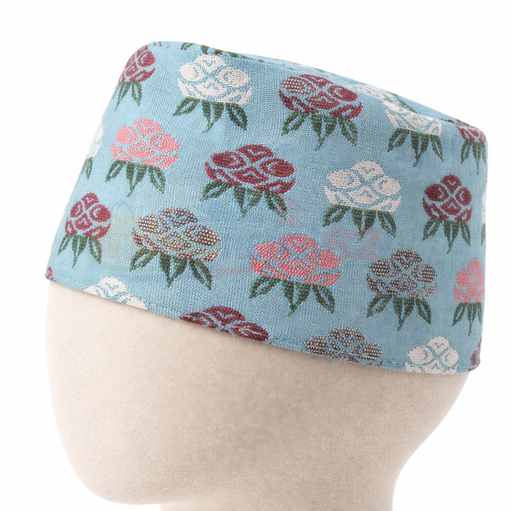Nepali Dhaka Topi Light blue floral – नेपाली ढाका टोपी