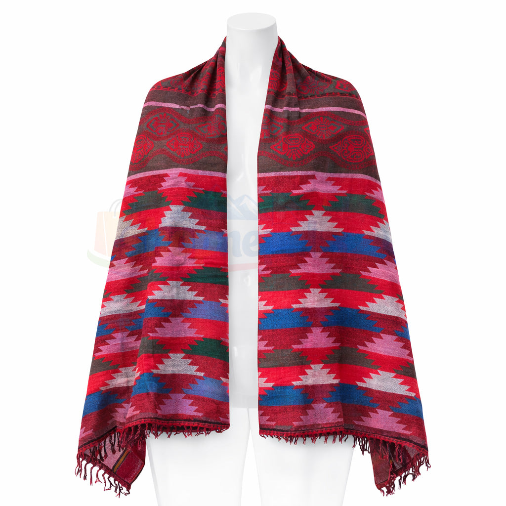 Nepali Dhaka Shawl Red Tribal Pattern