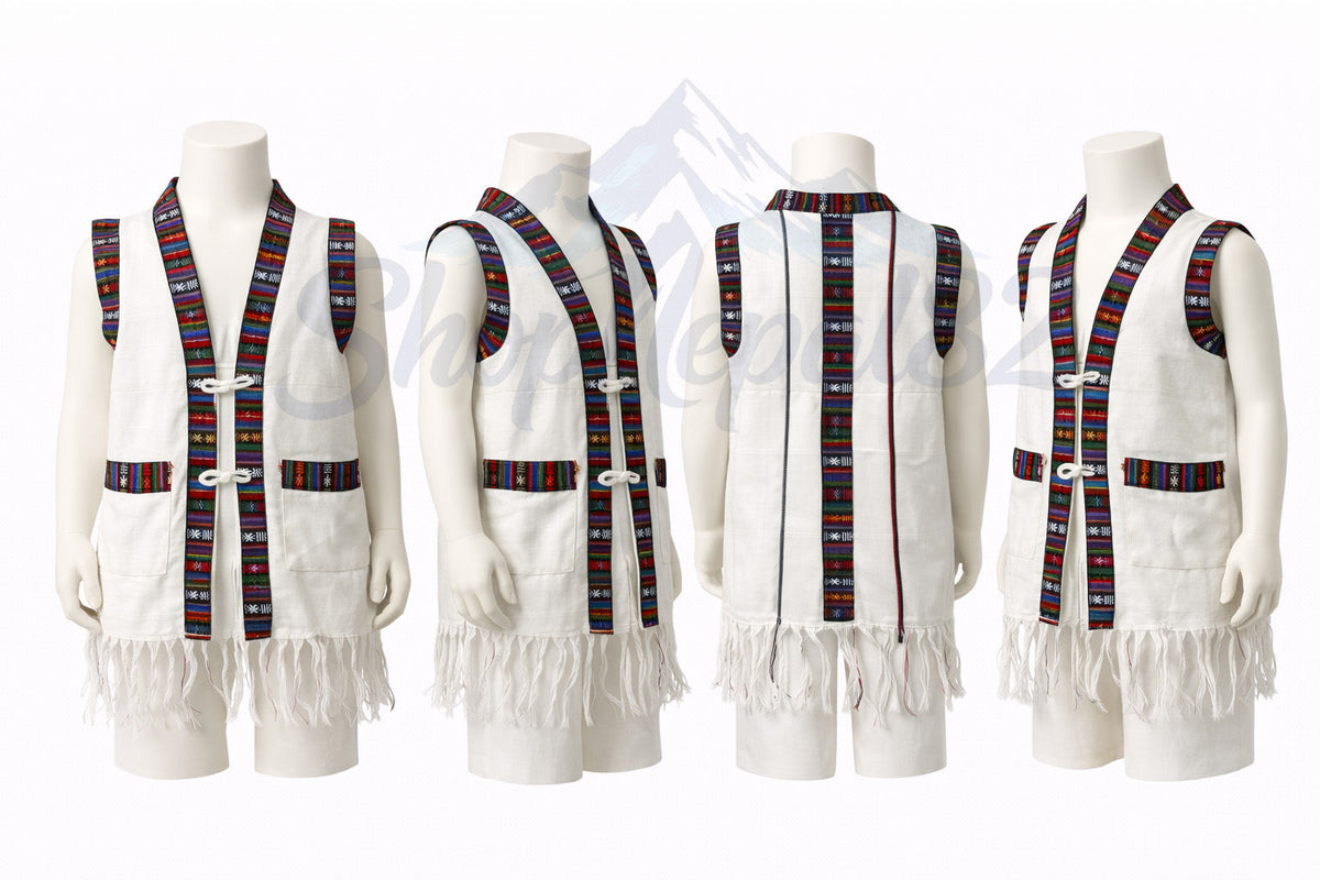 KIDS Traditional Nepali Dhaka Waistcoat Set – Cultural Ethnic Wear – बालबालिका ढाका भेस्टकोट सेट
