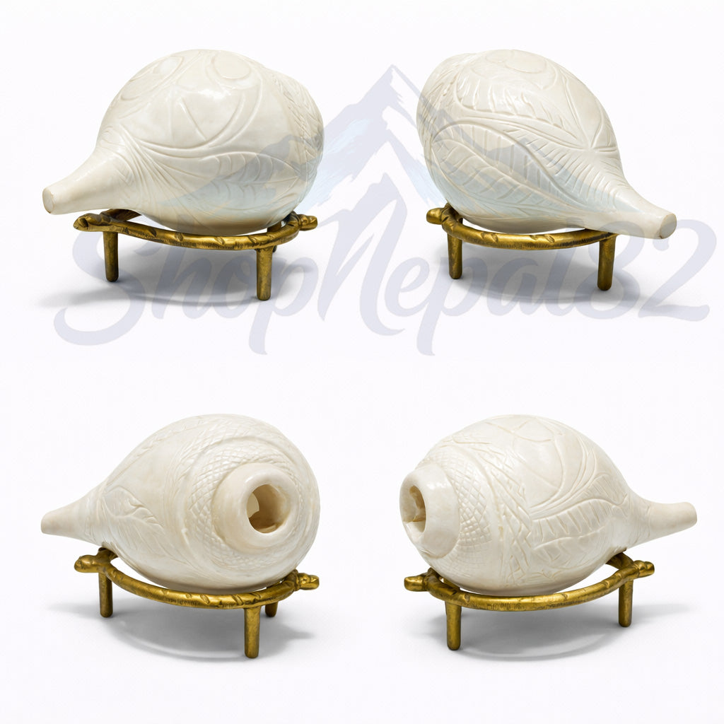 Decorative Shankh Stand – Brass Finish Display Holder for Conch Shell – शङ्ख राख्ने स्ट्यान्ड